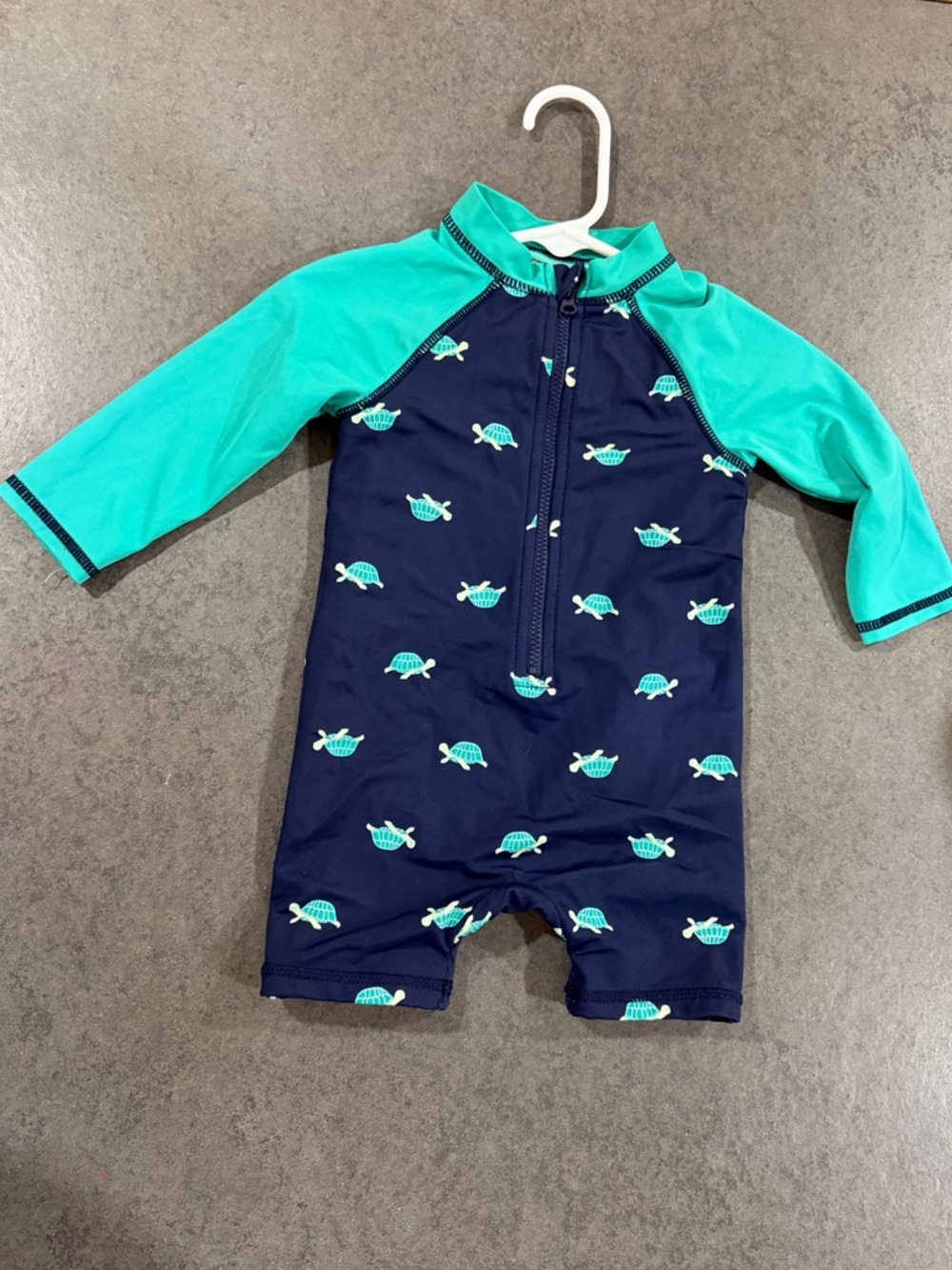 Janie and Jack Navy and Teal Turtle Rashguard Swimsuit